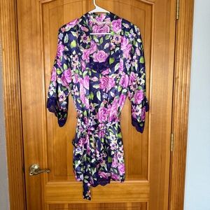 Vtg Victoria Secret Gold Label Floral Nightgown Chemise & Robe Set Size S Purple